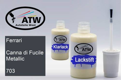 Ferrari, Canna di Fucile Metallic, 703: 20ml Lackstift + 20ml Klarlack - Set, von ATW Autoteile West.